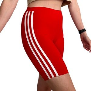 Adidas Striped Biker Shorts - Red, Women’s Size SMALL